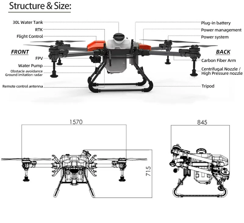 Drone Factory Price 40 Kg Payload RC GPS Frame Stable Hf T30 4 Axis 30L Large Capacity Electric Agricultural Uav Drone Sprayer with Remote Control